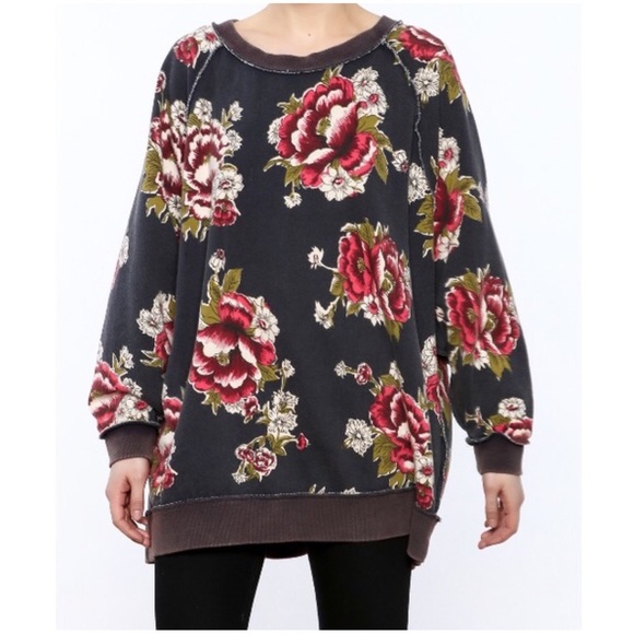 Free People Tops - Free People Go on Get Floral Oversized Sweatshirt